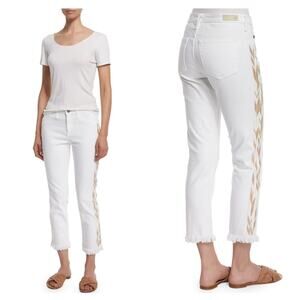 Adriano Goldschmied AG Stilt Embroidered Outseam Mid Rise Cropped Jeans 32